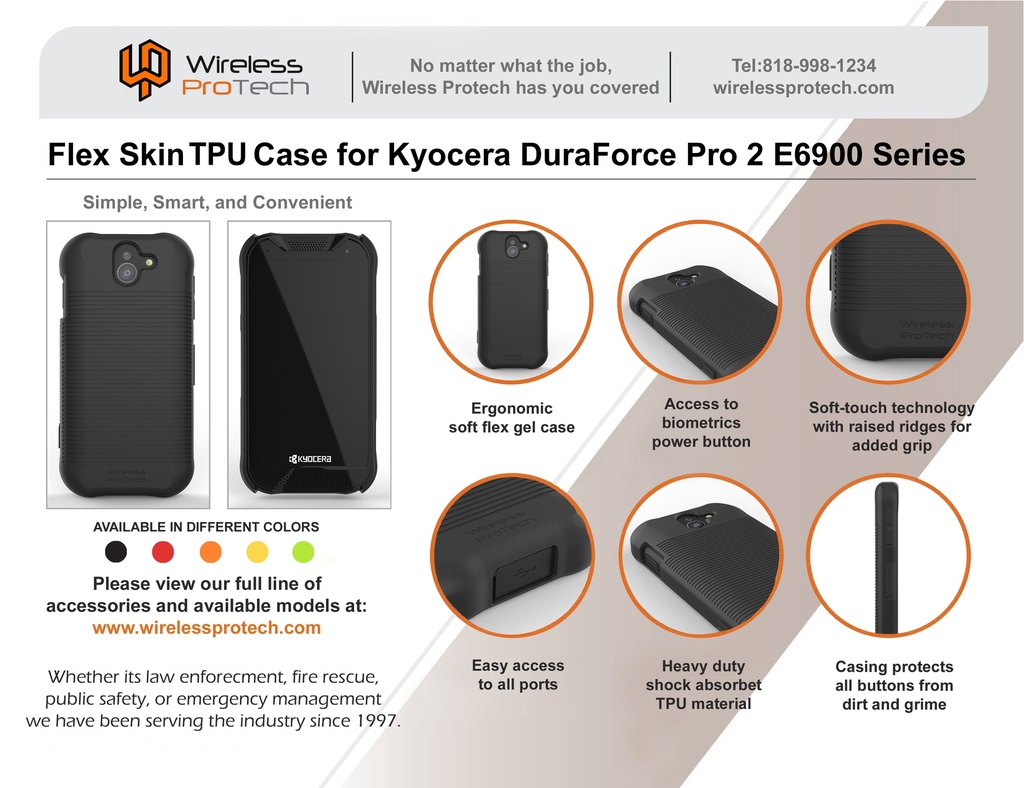 Kyocera DuraForce PRO 2 Protective Flex Skin TPU Phone Case by Wireless ProTech PT TPU KY E6900